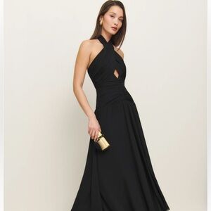 Reformation black crisscross front slit dress maxi SZ XXS